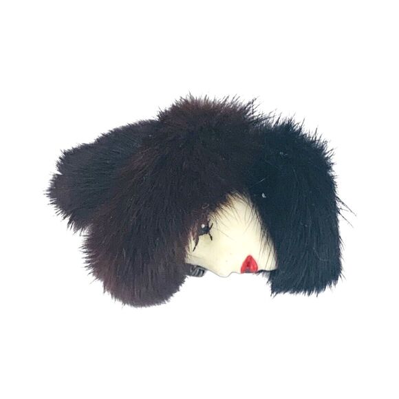 Flapper Lady Brooch Pin 2.5" Mink Fur Art Deco Beautiful Unique - Picture 7 of 11